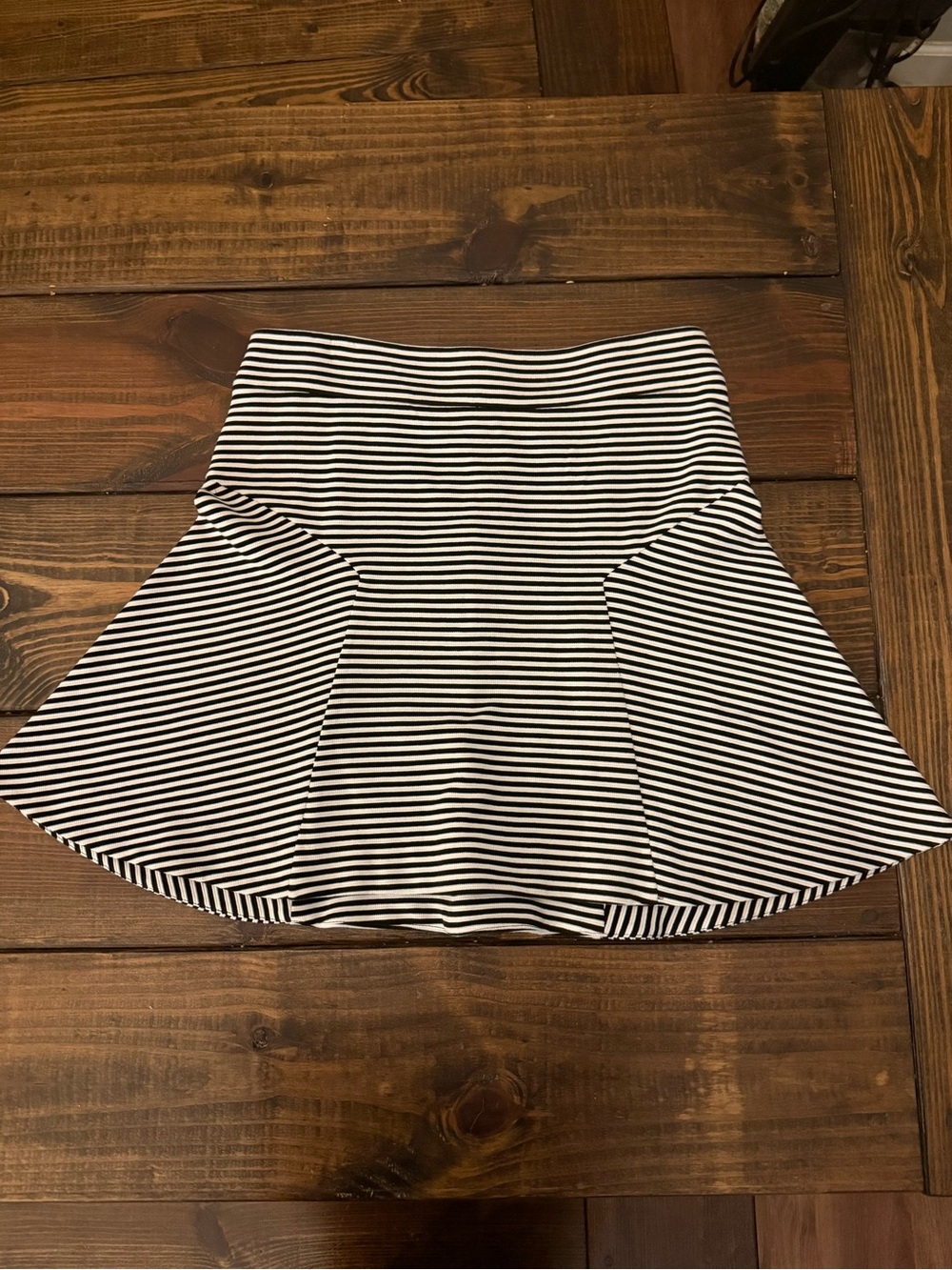 Express Black and White Striped Skater Skirt